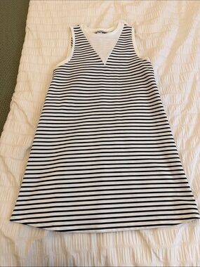 Zara Black and White Striped Sleeveless A-Line Dress